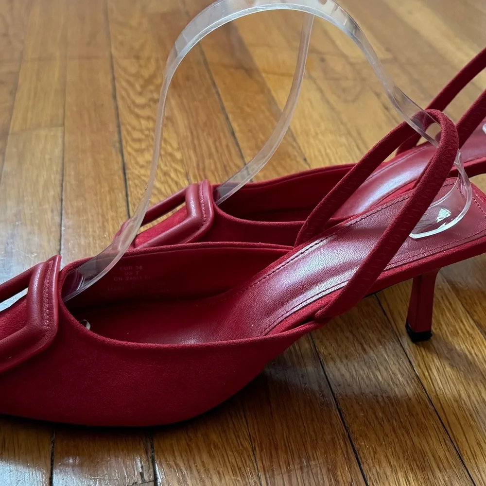H&M Red Slingback Heels with Buckle, size 7 classic retro boho pointy toe office - Picture 11 of 11